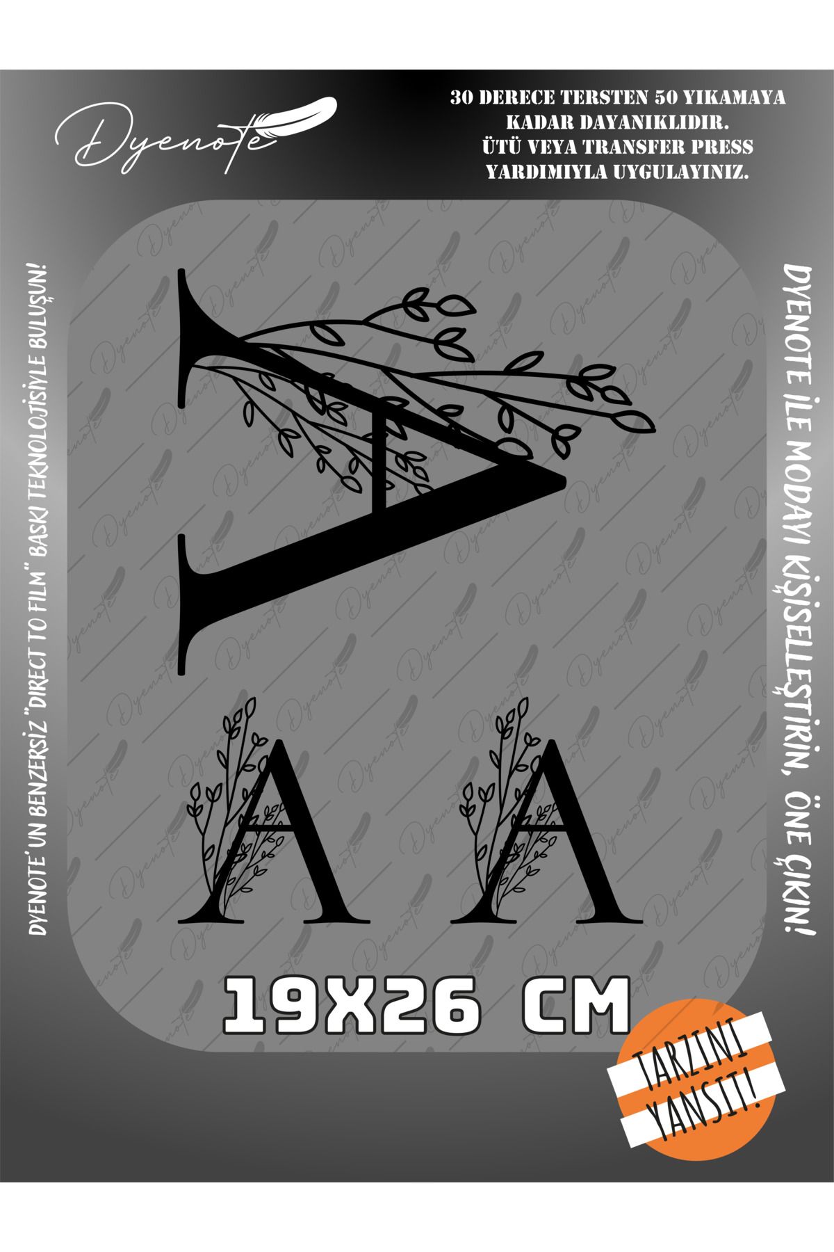 DYENOTE A Monogram Siyah Harf Seti - Ütüyle Yapıştır - 19x26 CM