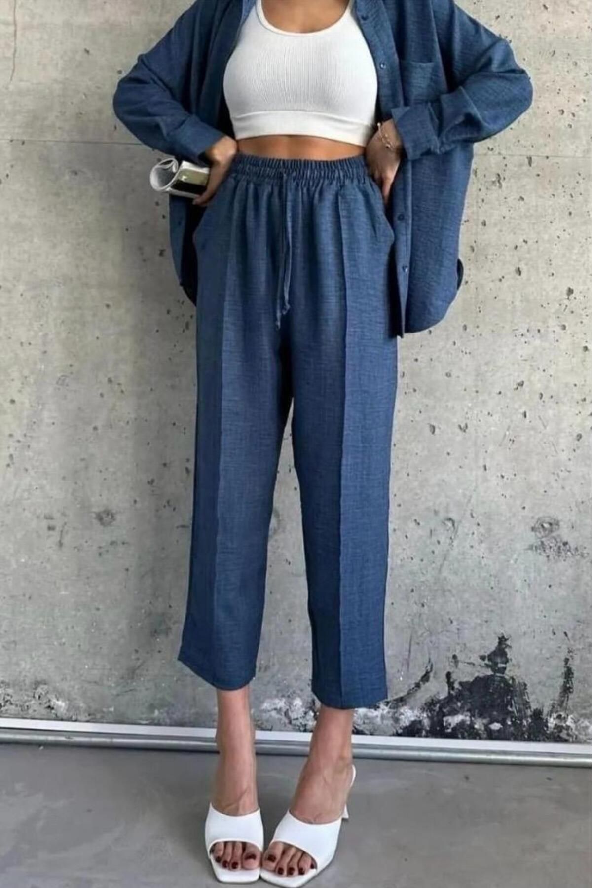 bb butik basic Sofia Gömlek - Pantolon İkili Takım (Kolay Ütü) SF0025