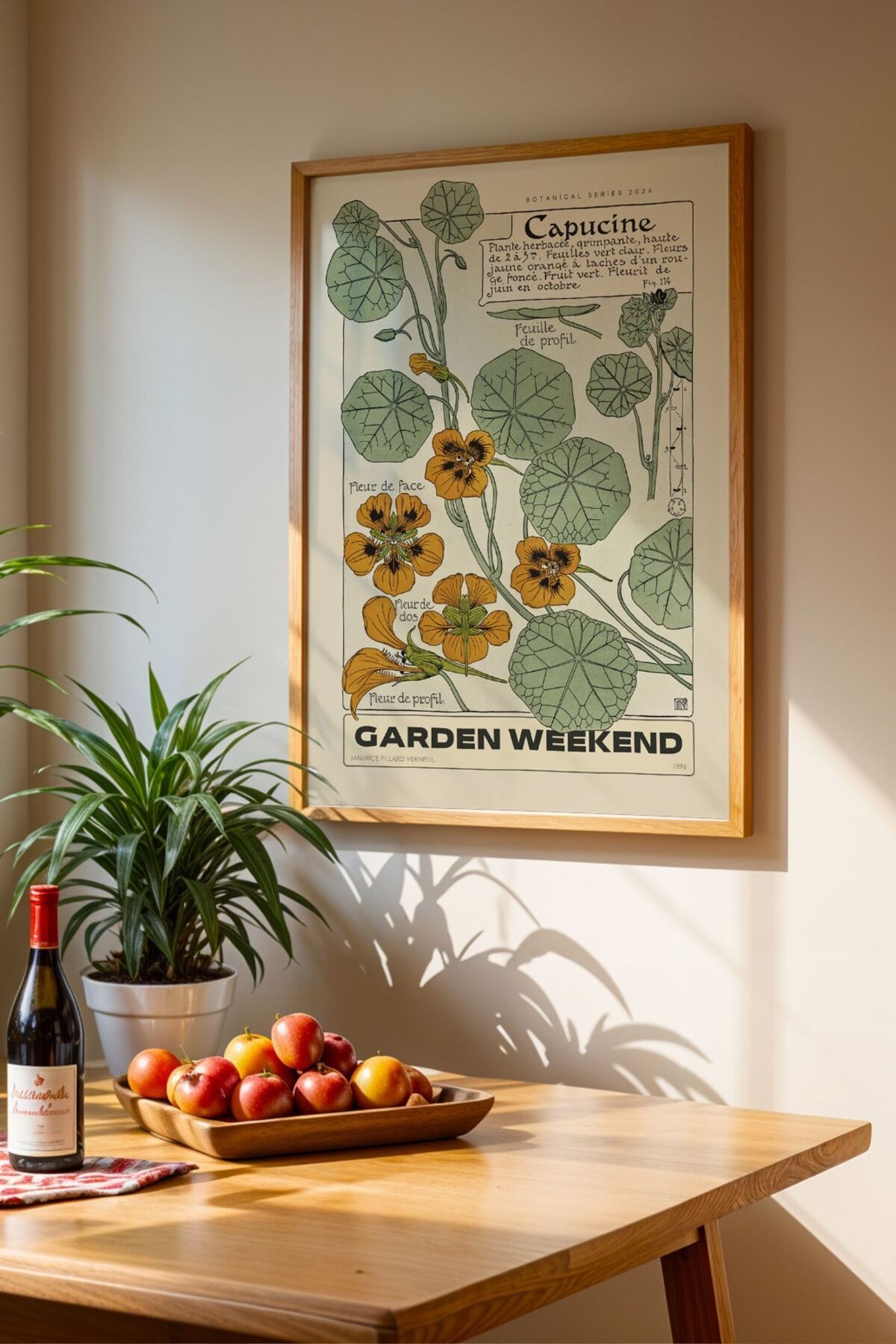 Godric Atölye Kayın Ağacı Doğal Ahşap Çerçeveli | Vintage Botanical – Hançer Çiçeği Posteri-%100 El Yapımı |