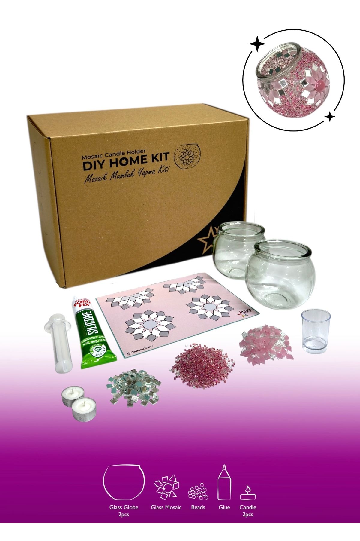 DIY Mozaik Mumluk Yapma Kiti | Mosaic Candle Holder D.I.Y. Home Kit | Make Your Own Mosaic Craft Kit