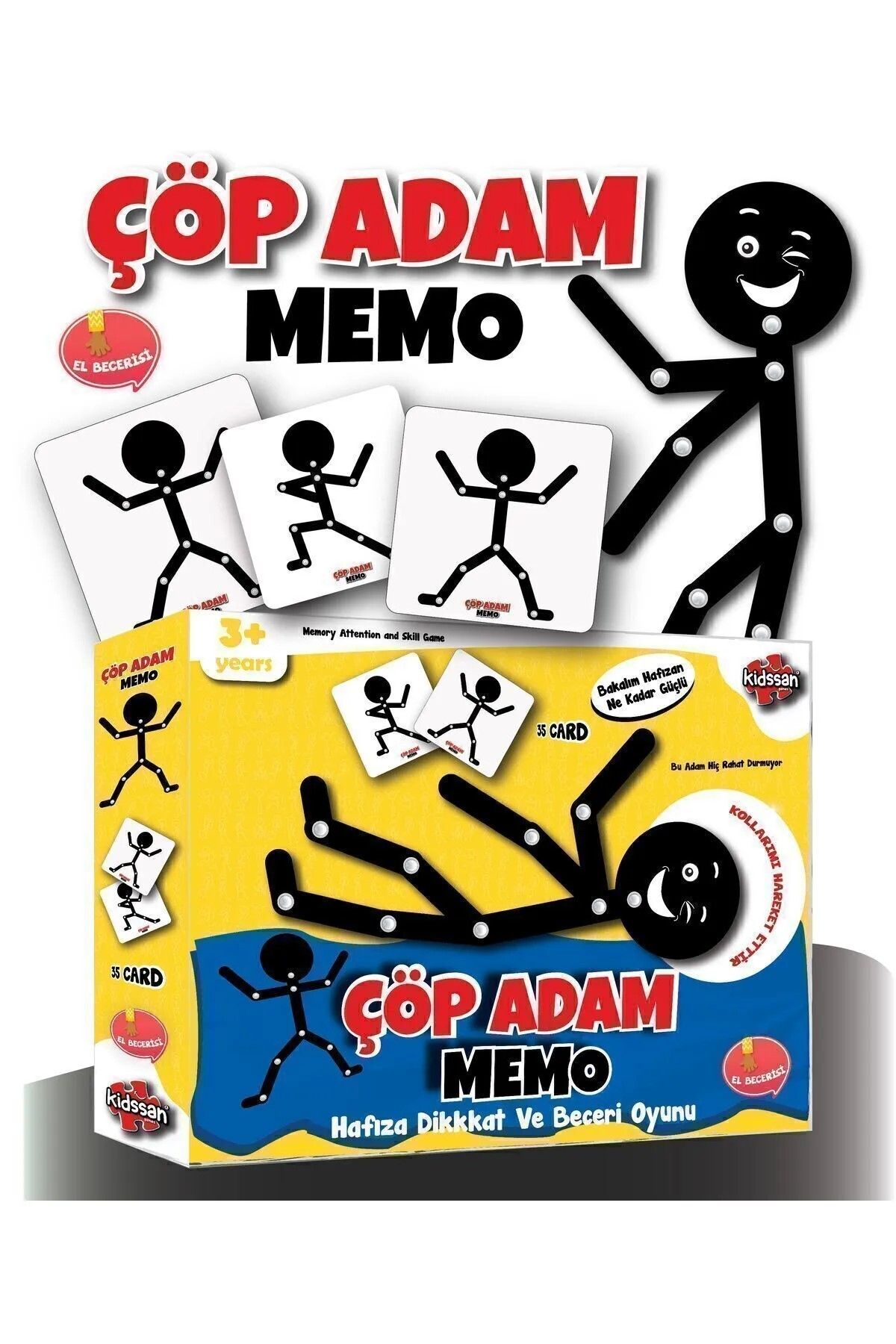 ÜÇGEN TOYS Çöp Adam Memo Eğitici Kartlı Kutu Oyunu - Hafıza Dikkat Ve Beceri Oyunu