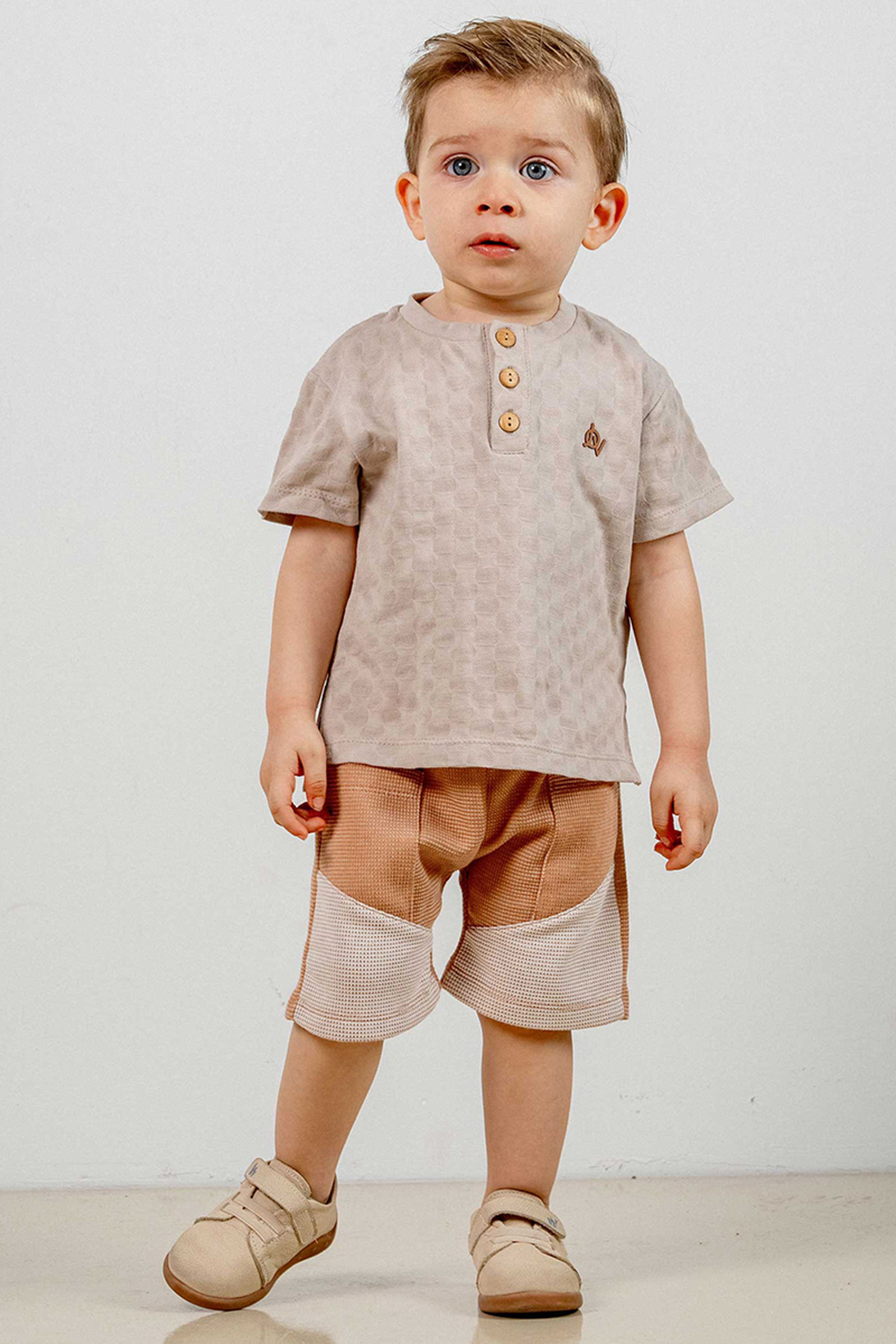 bombe-Baby Kids Coffee Cotton Shorts 2-Piece Set Trend Fashion Bottom Top Set 3