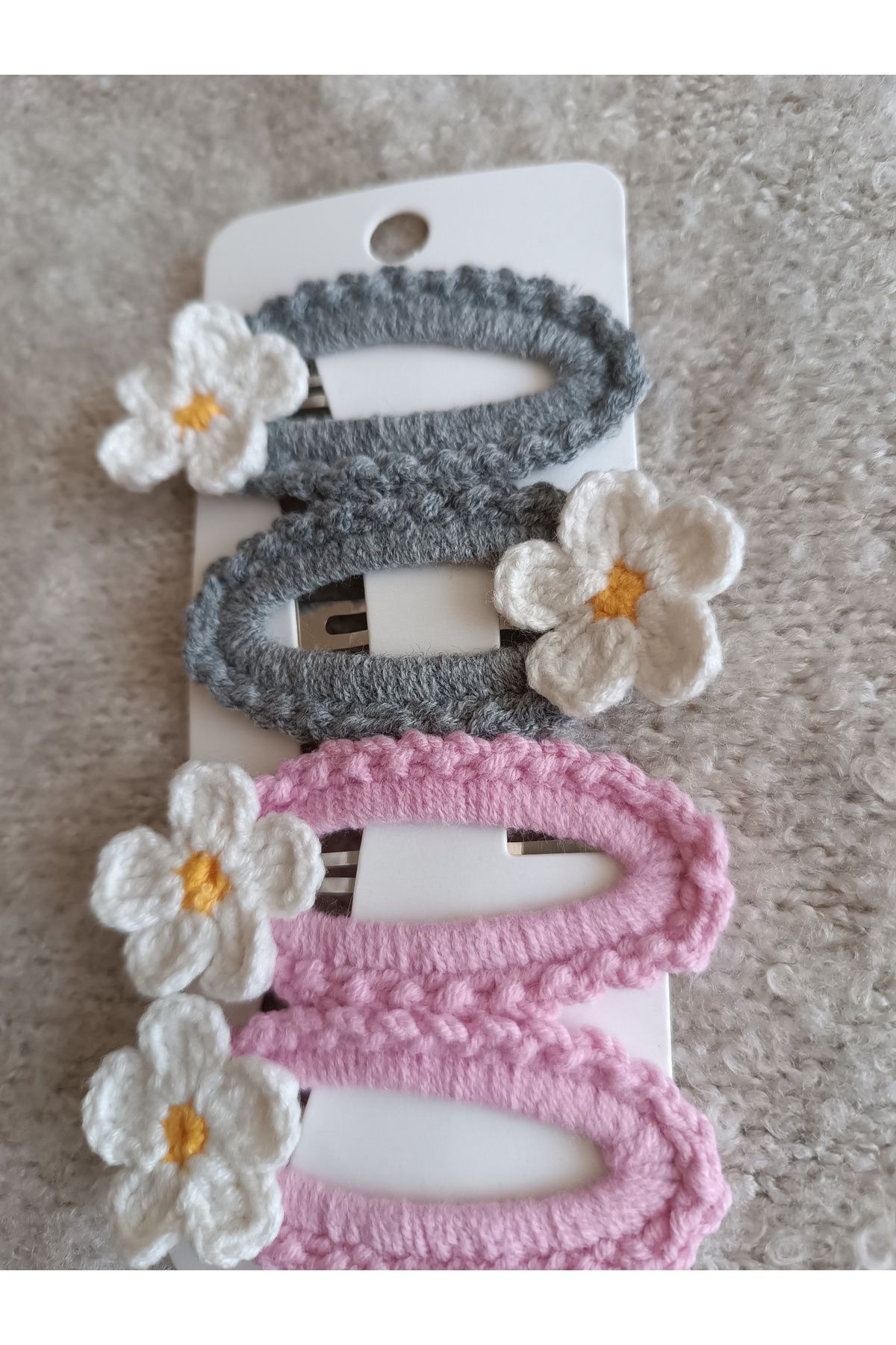 Efna Store 2 Li El Yapımı Örgü Kız Çocuk Çiftli 6 cm Oval Çıt Çıt Toka