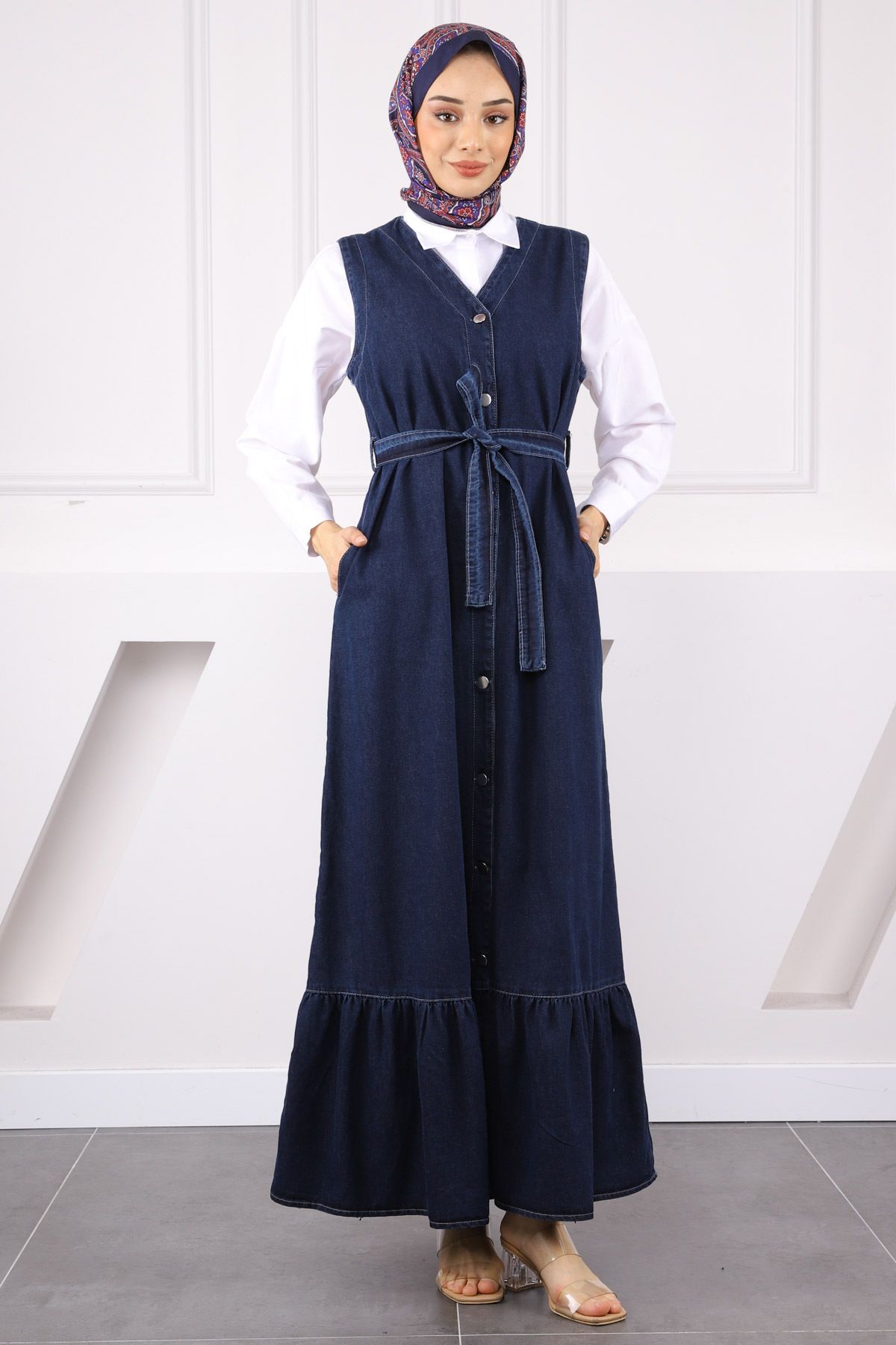 İmajButik Koyu Mavi Bel Kuşaklı Cepli Kot Jile