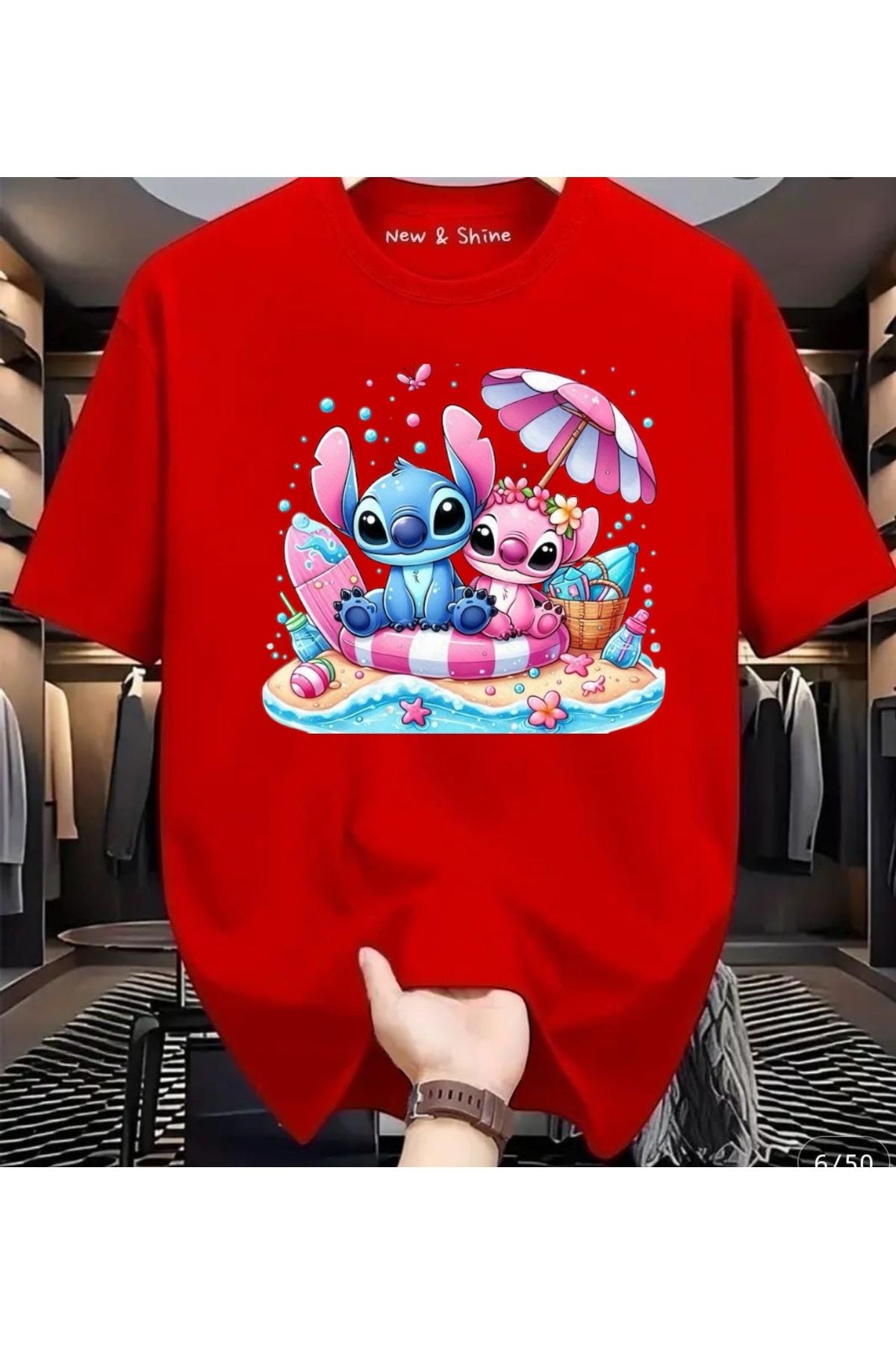 New Shine Stitch ve Angel Baskılı Oversize T-Shirt