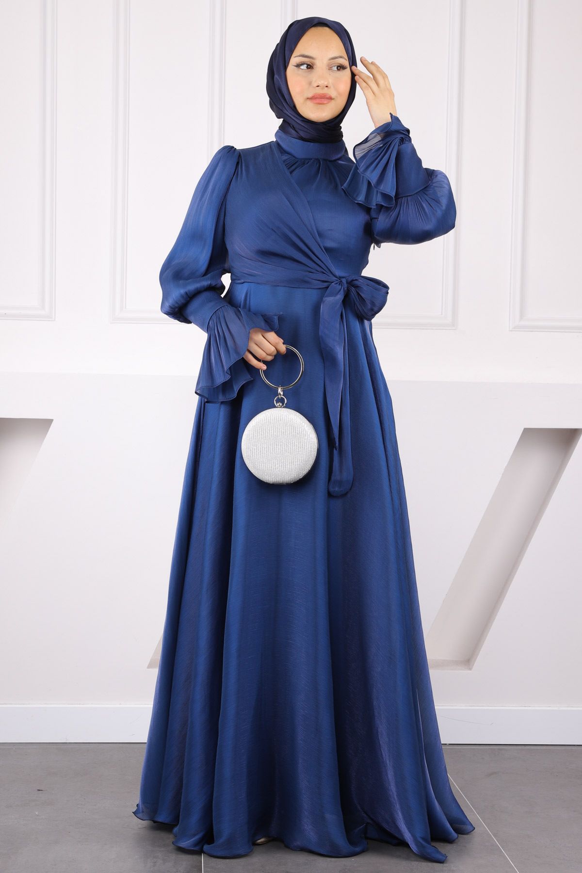 İmajButik Saks Mavi Yandan Bağlamalı Abiye