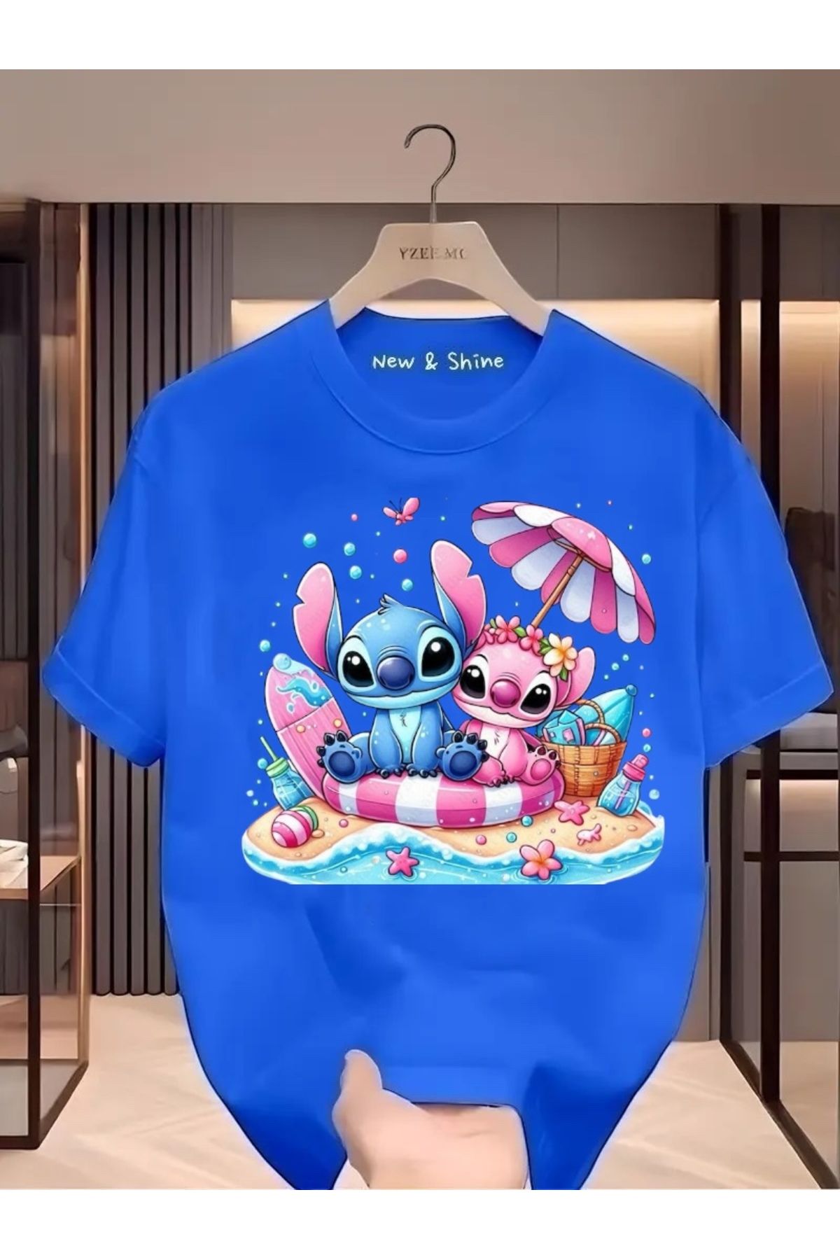 New Shine Stitch ve Angel Baskılı Oversize T-Shirt