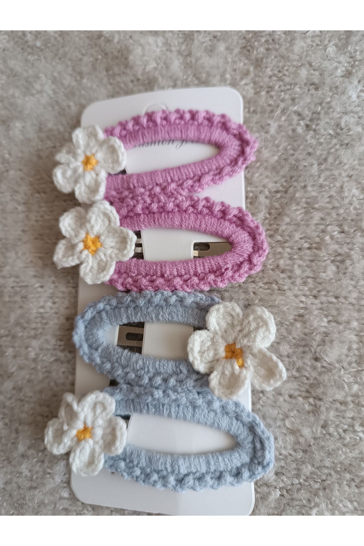 Efna Store 2 Li El Yapımı Örgü Kız Çocuk Çiftli 6 cm Oval Çıt Çıt Toka