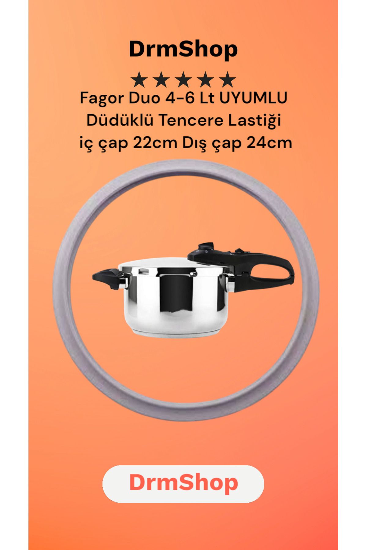 shopdrm DrmShop FAGOR DUO 4-6 LT Uyumlu Düdüklü Tencere Lastiği iç:22 Dış:24 cm
