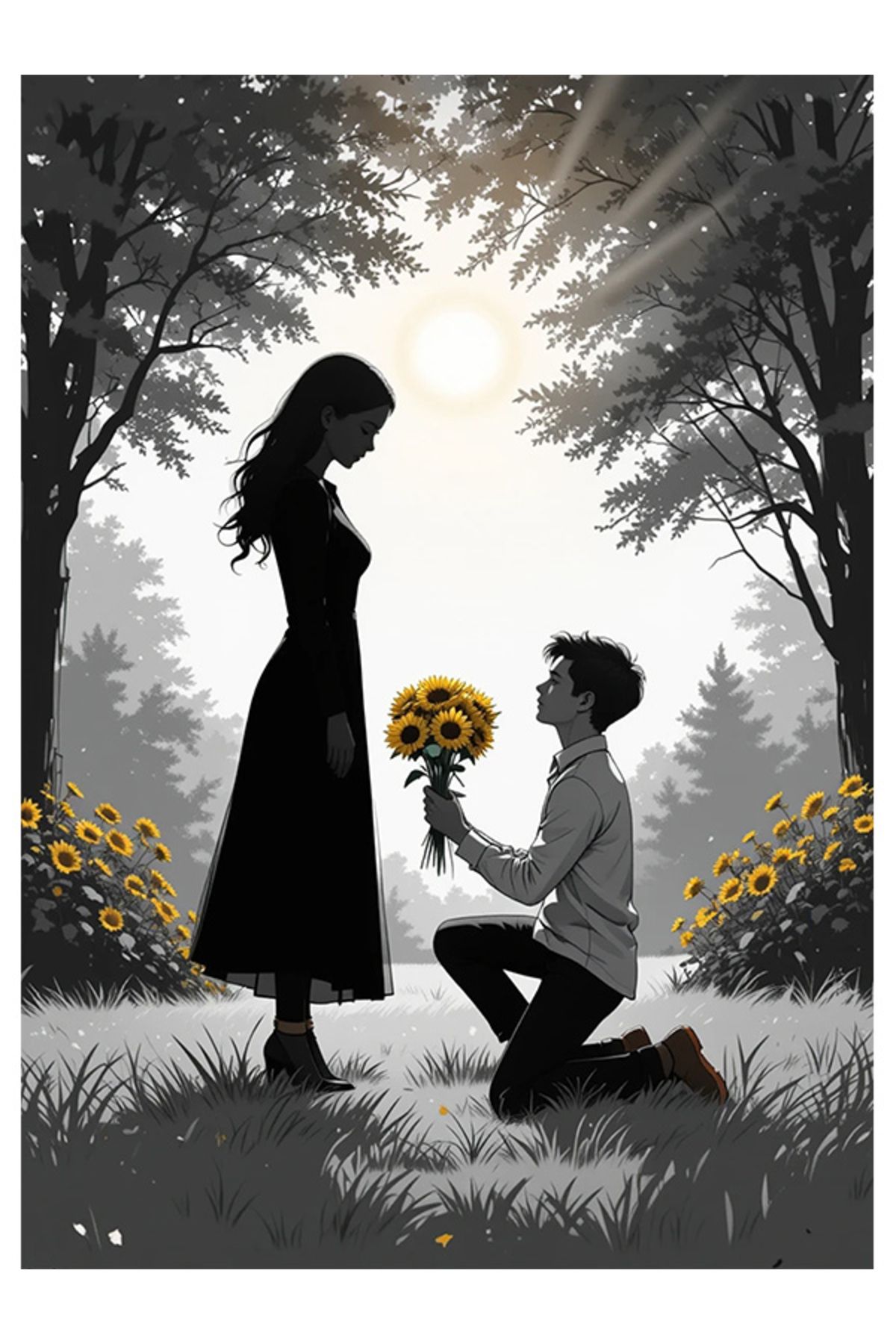 Bedeko Romantik Çift ve Çiçekler Ahşap Tablo