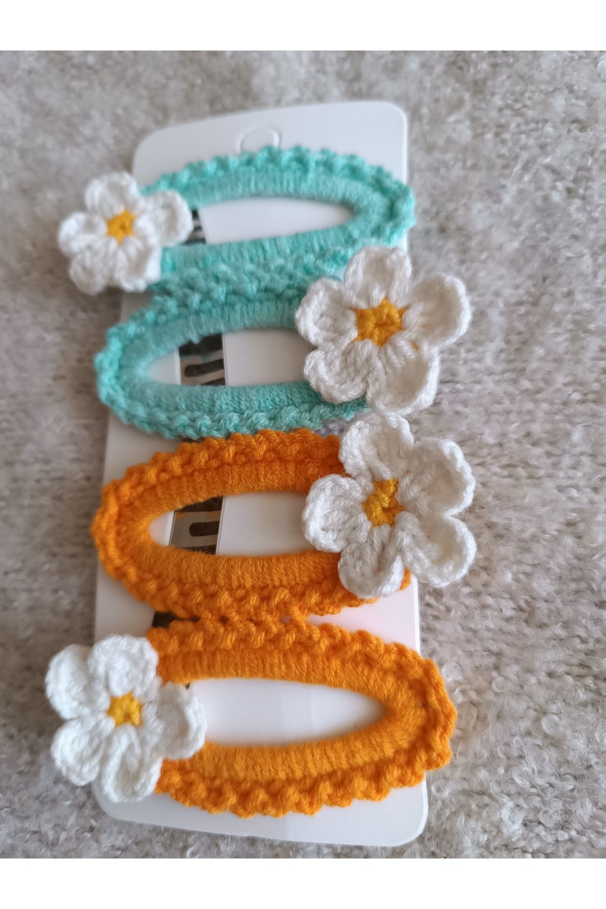 Efna Store 2 Li El Yapımı Örgü Kız Çocuk Çiftli 6 cm Oval Çıt Çıt Toka