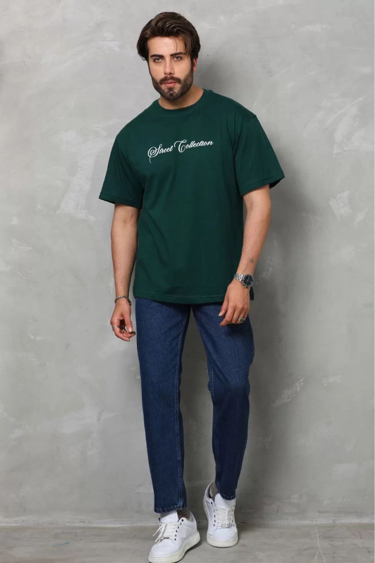 İndigo Park Erkek Tişört Bisiklet Yaka Baskılı Oversize T-Shirt