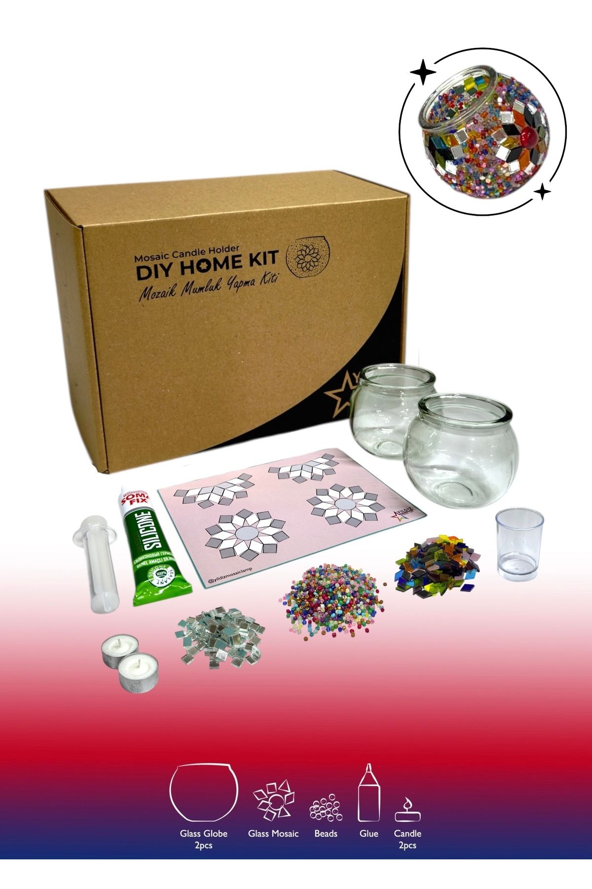 DIY Mozaik Mumluk Yapma Kiti | Mosaic Candle Holder D.I.Y. Home Kit | Make Your Own Mosaic Craft Kit