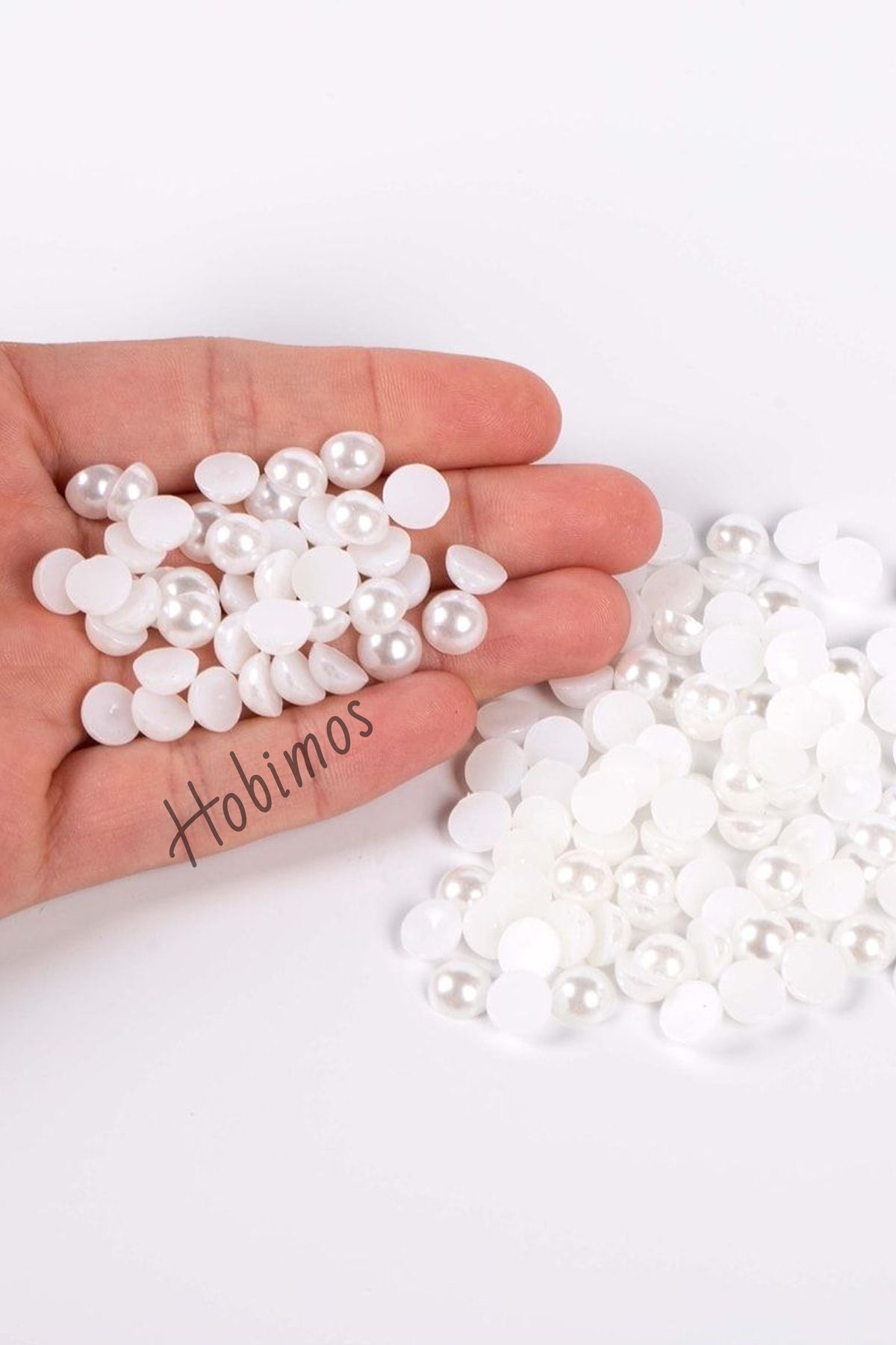 Hobimos 1000 Adet 8 mm Beyaz Yuvarlak Yarım Plastik İnci Boncuk