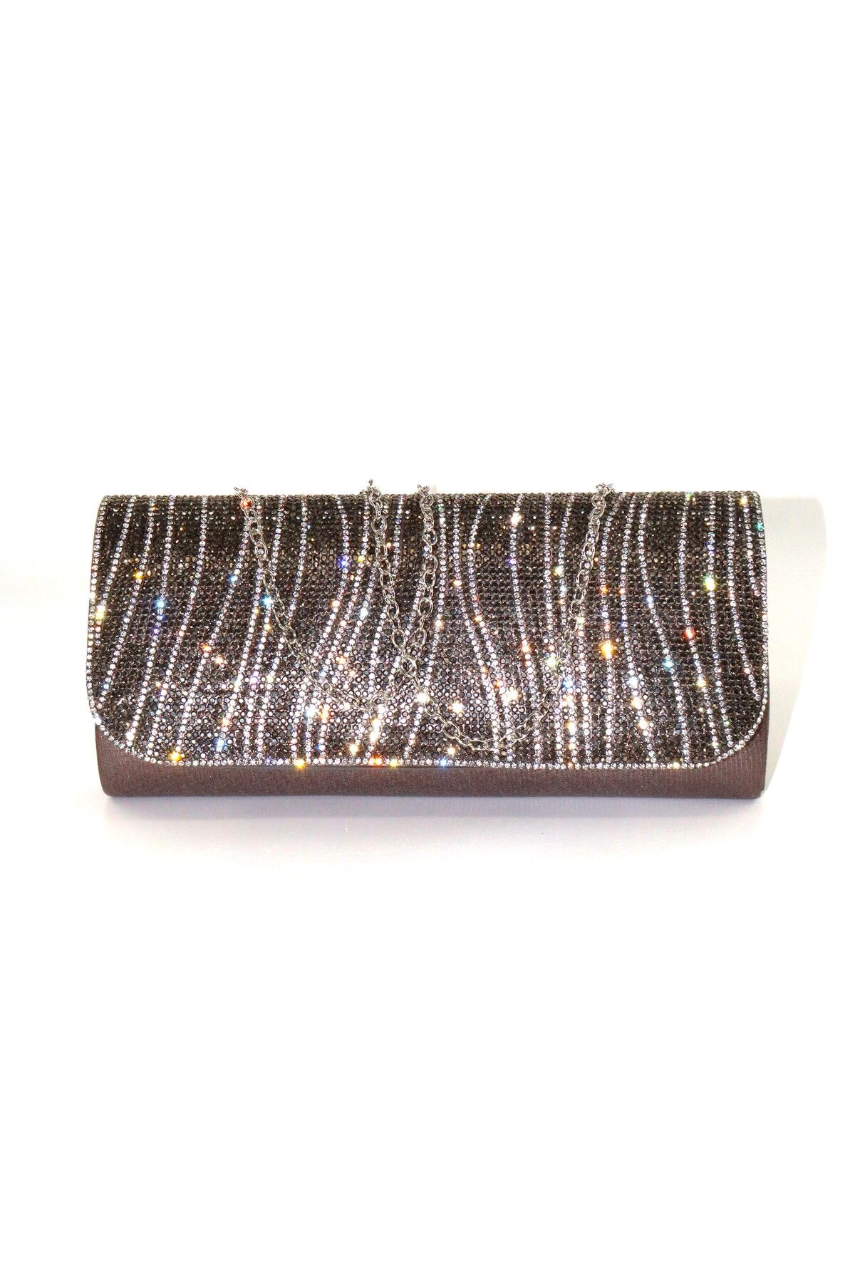 KEEBA Suyolu taşlı platin abiye çanta. Abiye portföy clutch davet çantası. Kadın platin abiye taşlı çanta.