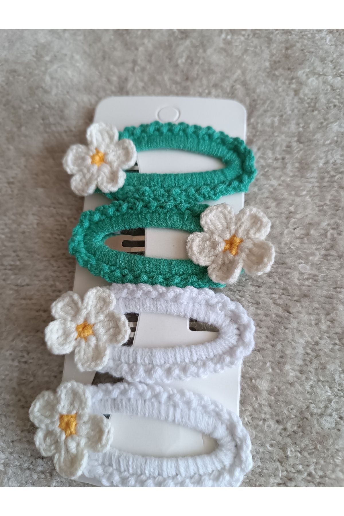 Efna Store 2 Li El Yapımı Örgü Kız Çocuk Çiftli 6 cm Oval Çıt Çıt Toka
