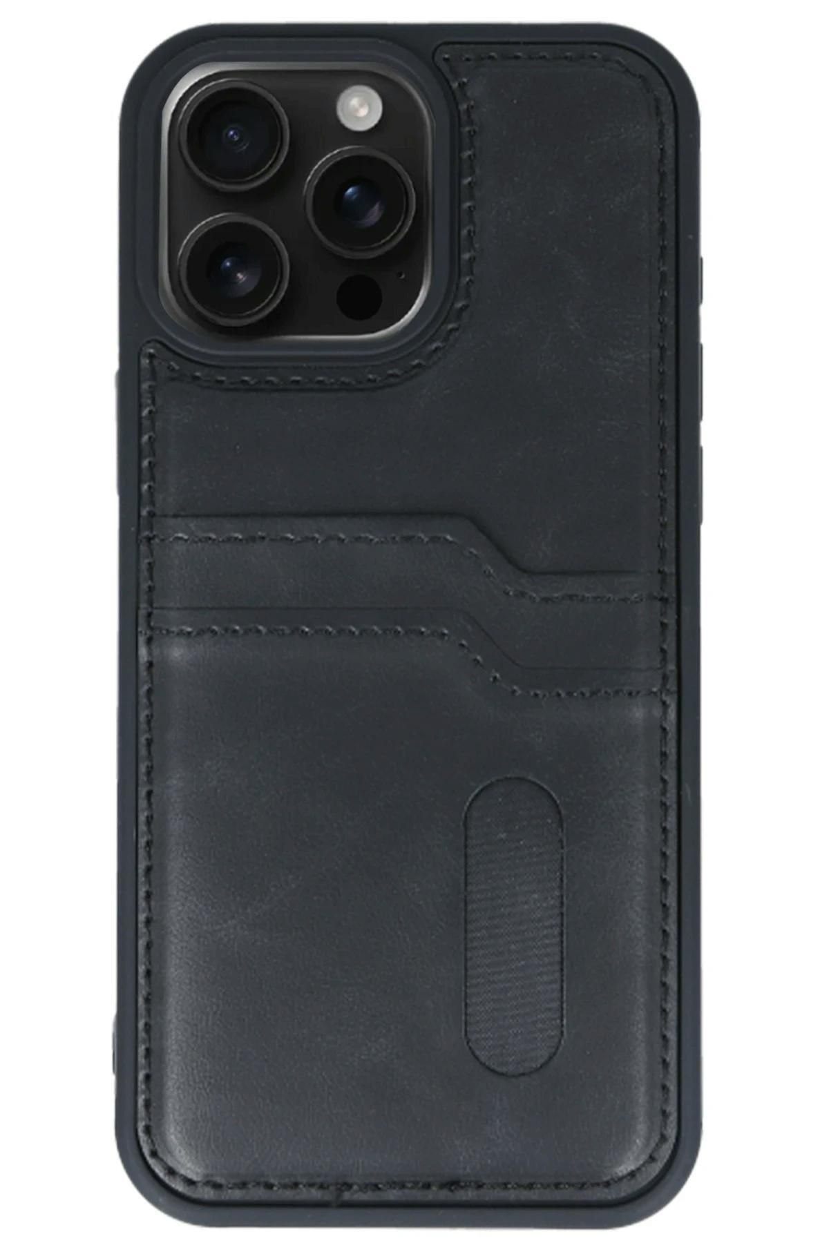 Zentico -iPhone 15 Pro Max Kılıf Sara Kartvizitli Deri Kılıf