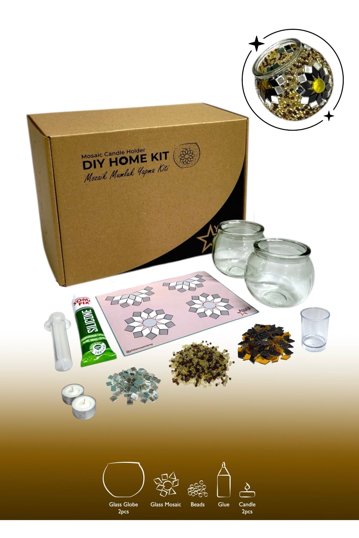 DIY Mozaik Mumluk Yapma Kiti | Mosaic Candle Holder D.I.Y. Home Kit | Make Your Own Mosaic Craft Kit