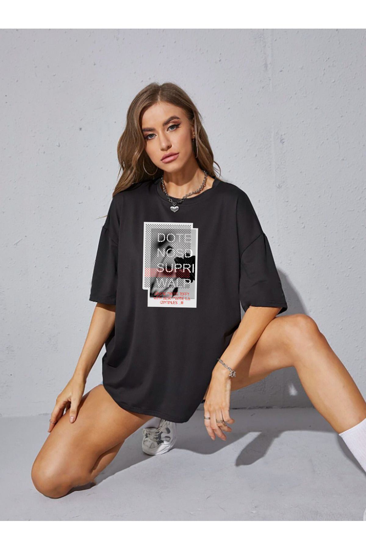 qavnas Unisex Dote Nosd Supri Walp Baskılı Rahat Kesim Siyah T-Shirt