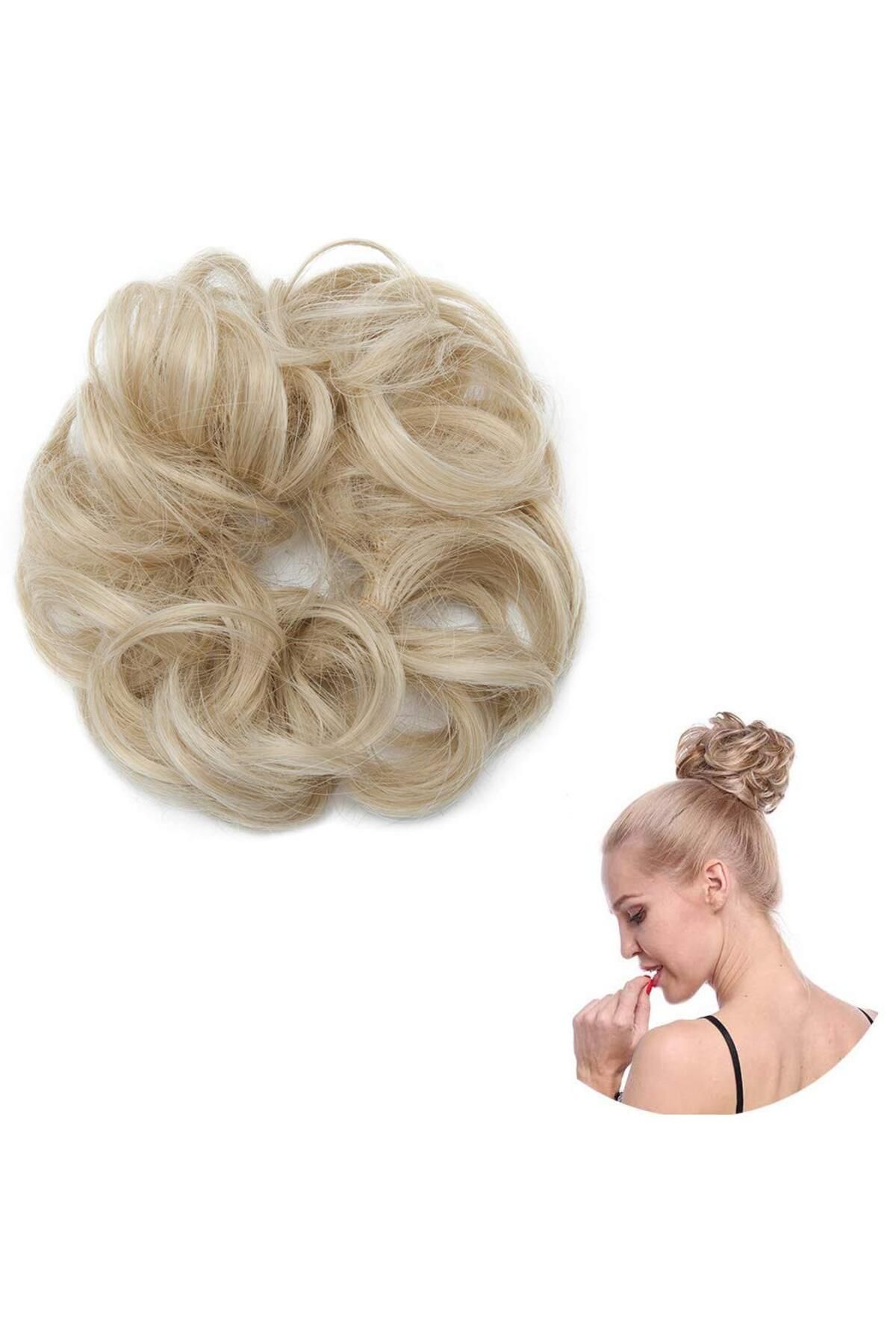 animis beauty Extensie Coc Blond Cenusiu, Elastic Din Par Sintetic Cu Aspect Natural, Par Ondulat Femeie - One Size