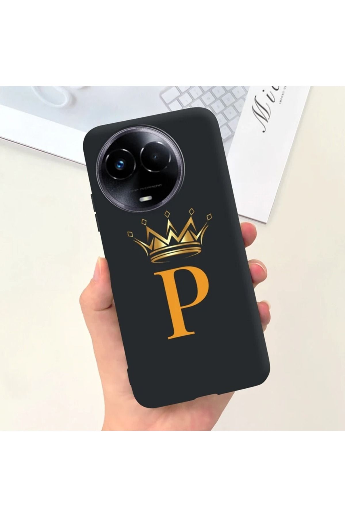 Rotaks Realme 11 Uyumlu Harfli Taç Baskılı Kişiye Özel Silikon Telefon Kılıfı - P