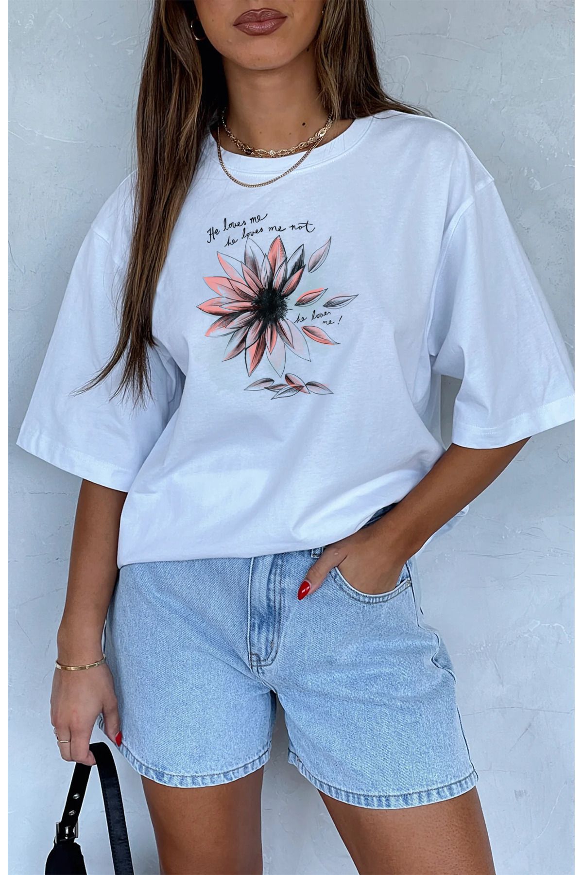 halowear Unisex He Love Baskılı Rahat Kesim Beyaz T-Shirt