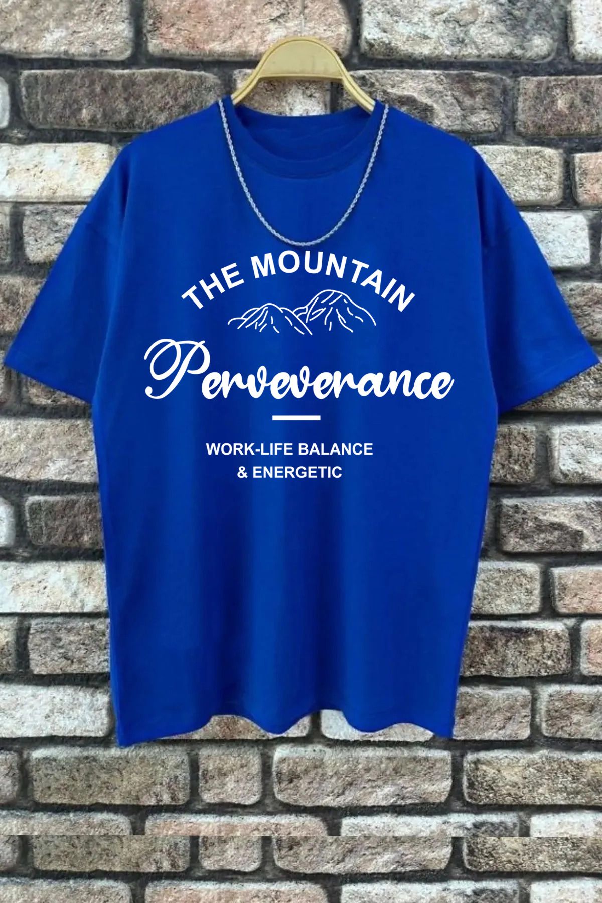 qavnas Unisex The Mountain Baskılı Rahat Kesim Sax-Mavi T-Shirt