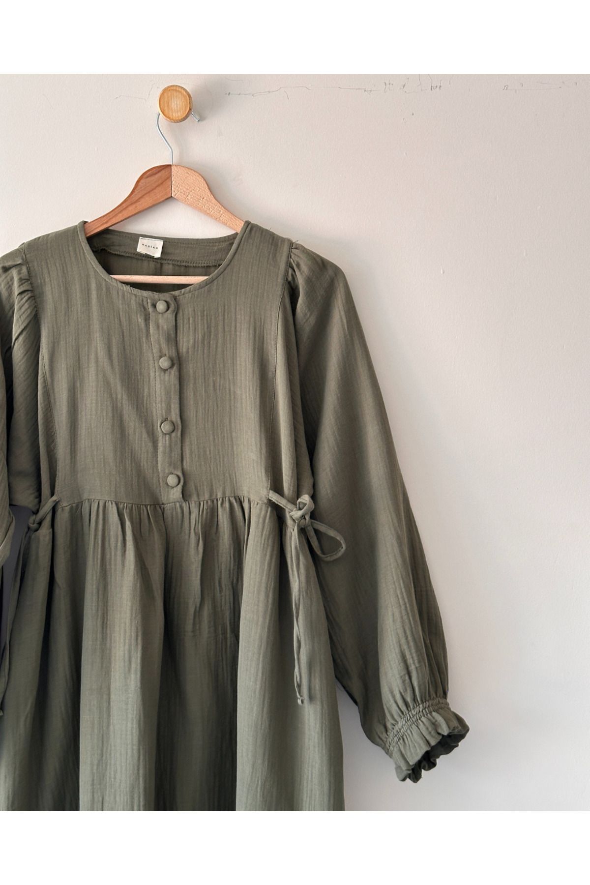 Rabian Belden Bağlamalı Müslin Oversize Elbise