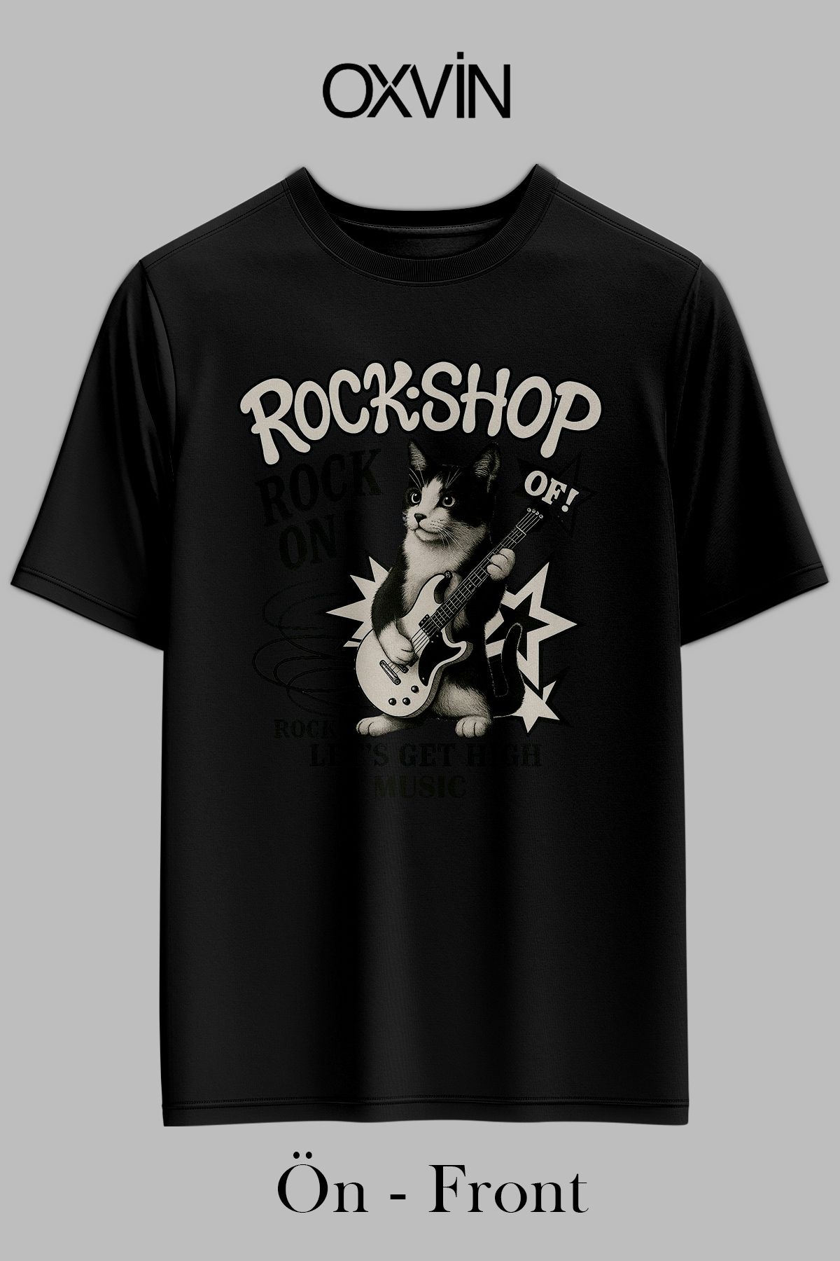 OXVİN ROCK-SHOP ROCK ON Baskılı OVERSİZE Unisex T-Shirt (BOL KALIP)