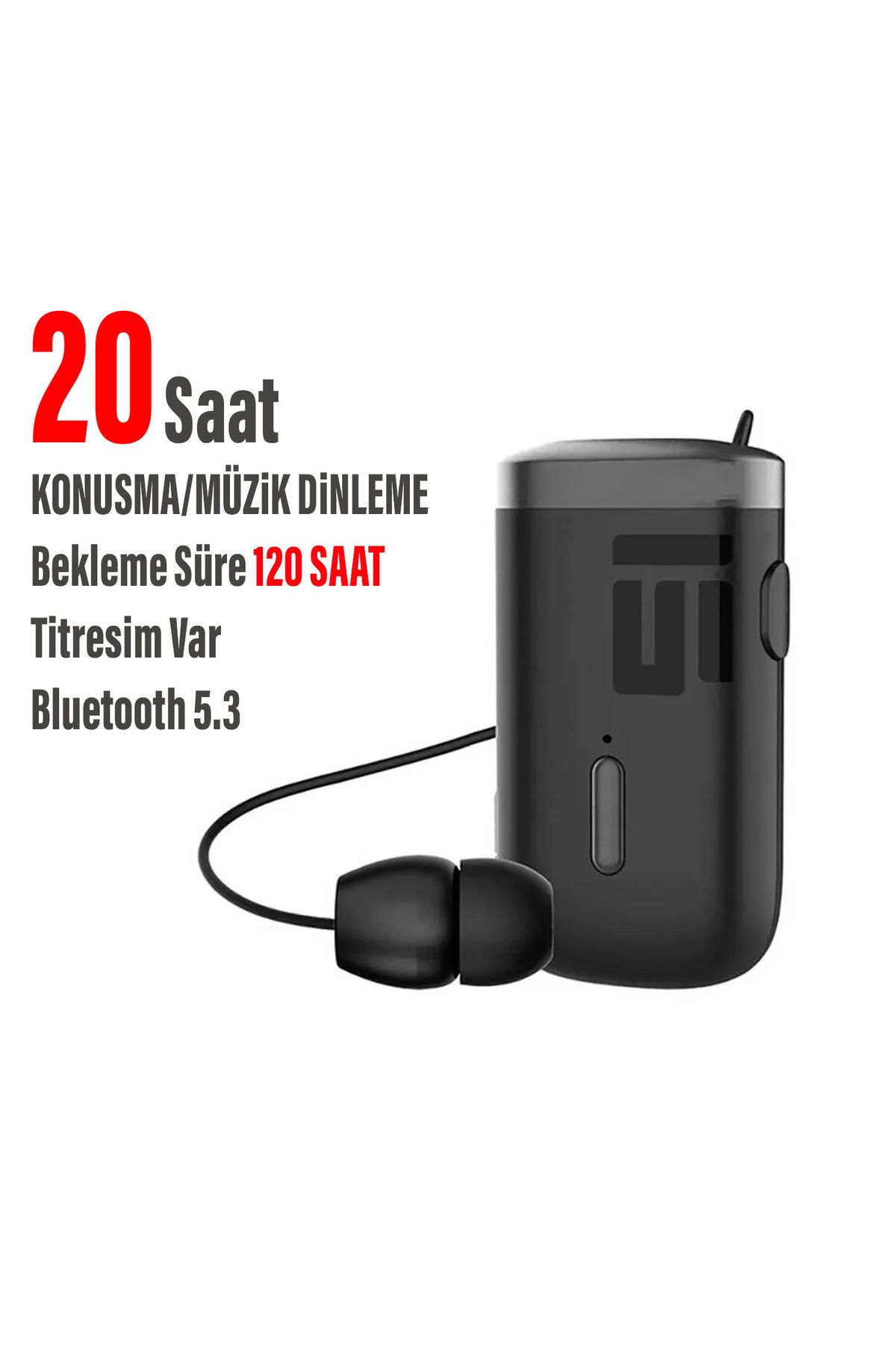 EXENAR Makaralı Kulaklık Titreşimli Yaka Mandallı Makaralı Bluetooth Kulaklık 20 Saat