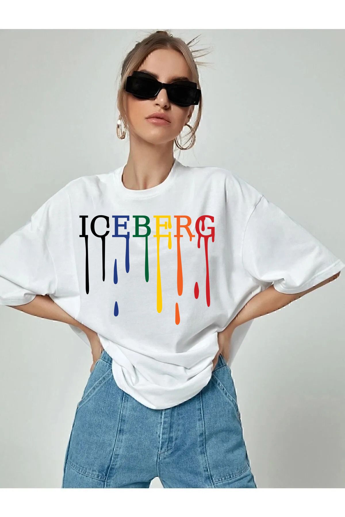 memowear Unisex İceberg Baskılı Rahat Kesim Beyaz T-Shirt