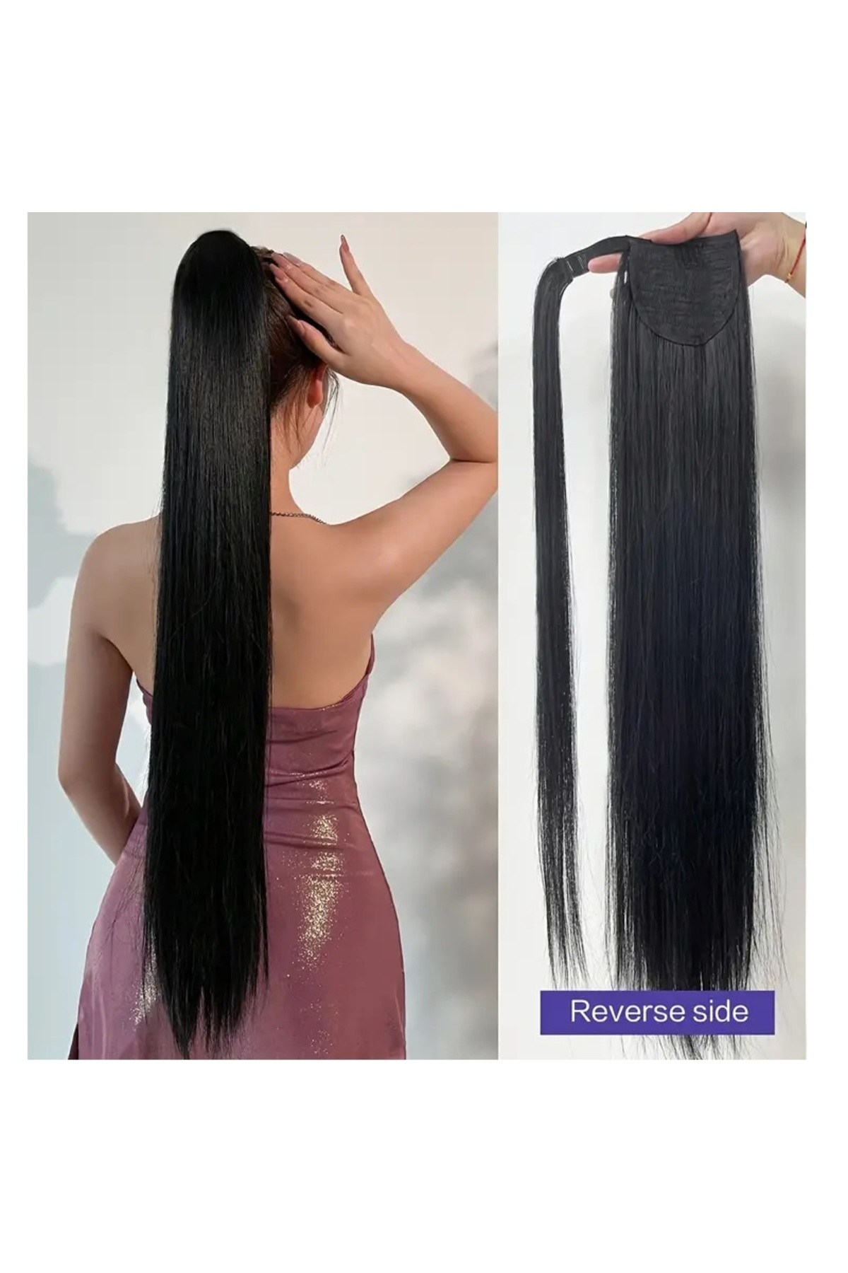animis beauty-Black ponytail, 85 cm, Premium fiber with natural look, long, straight hair, with side strand 1