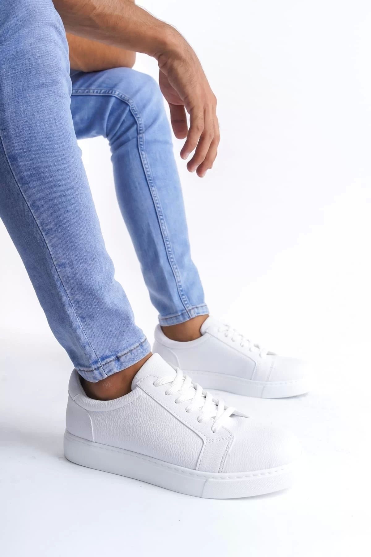 BİCANS SLW165 Elite Bağcıklı Cilt Erkek Günlük Sneaker Ayakkabı CBT - Beyaz