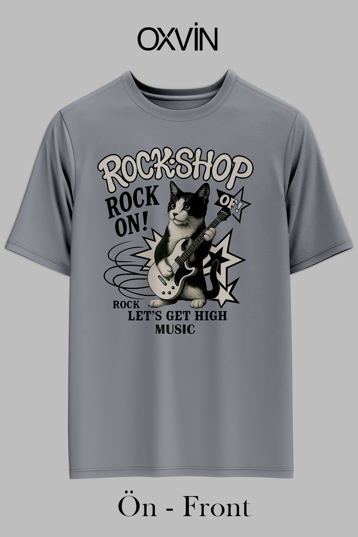 OXVİN ROCK-SHOP ROCK ON Baskılı OVERSİZE Unisex T-Shirt (BOL KALIP)