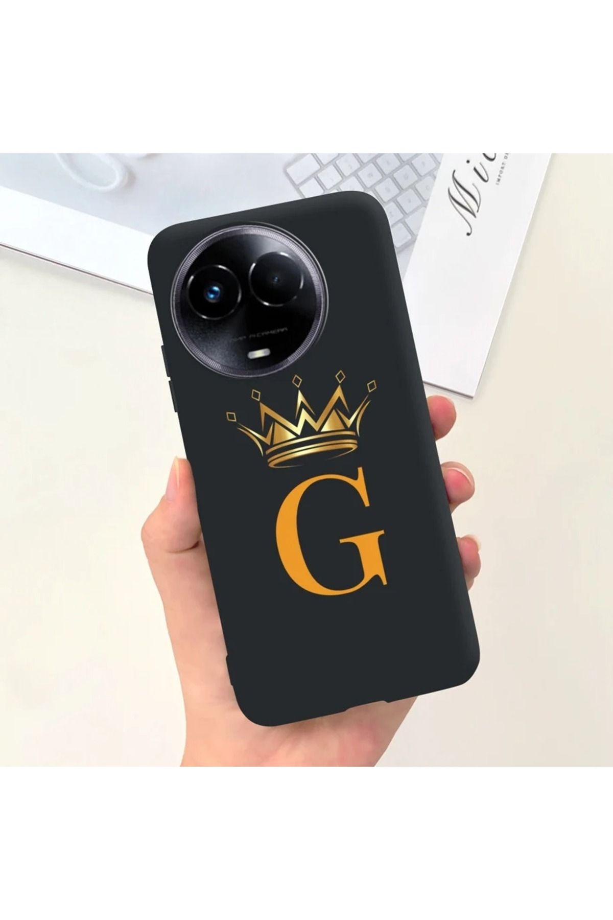 Rotaks Realme 11 Uyumlu Harfli Taç Baskılı Kişiye Özel Silikon Telefon Kılıfı - G