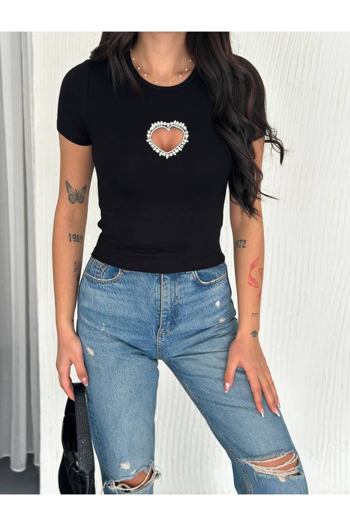 Noa Noa Kalp Detaylı Kısa Kollu Crop Modal Kumaş T-Shirt