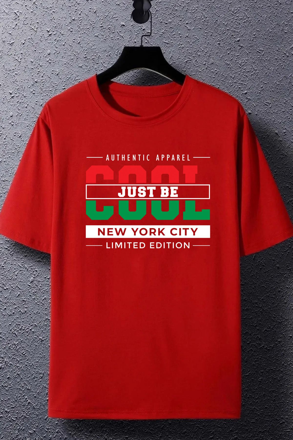 memowear Unisex Cool Just Be Baskılı Rahat Kesim Kırmızı T-Shirt