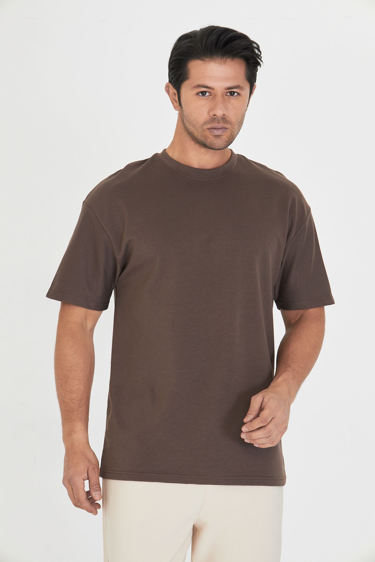 ZİNOX Erkek Bisiklet Yakka Oversize 2 İp Düz Basic T-shirt