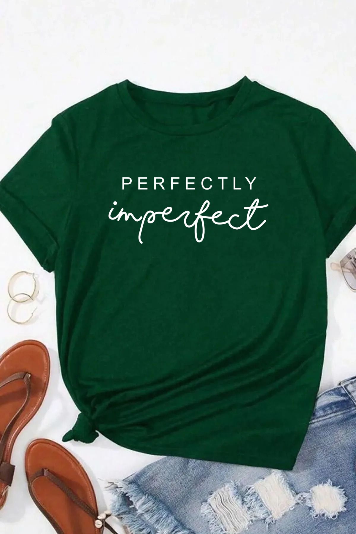qavnas Unisex Perfectly Baskılı Rahat Kesim Yeşil T-Shirt
