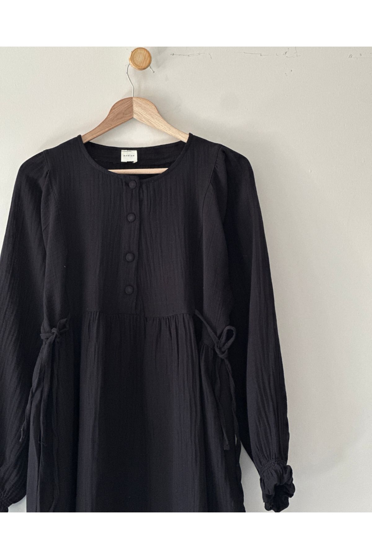 Rabian Belden Bağlamalı Müslin Oversize Elbise