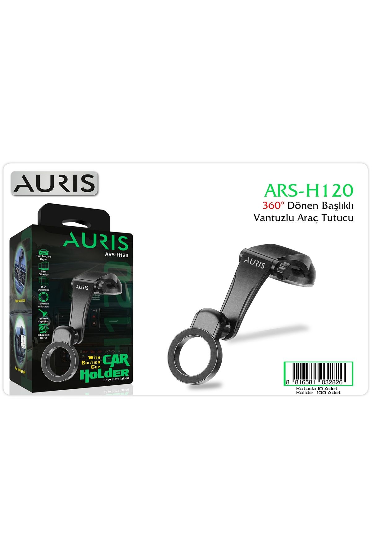 Auris ARS-H120 360° Dönen Başlıklı Vantuzlu Araç Telefon Tutucu