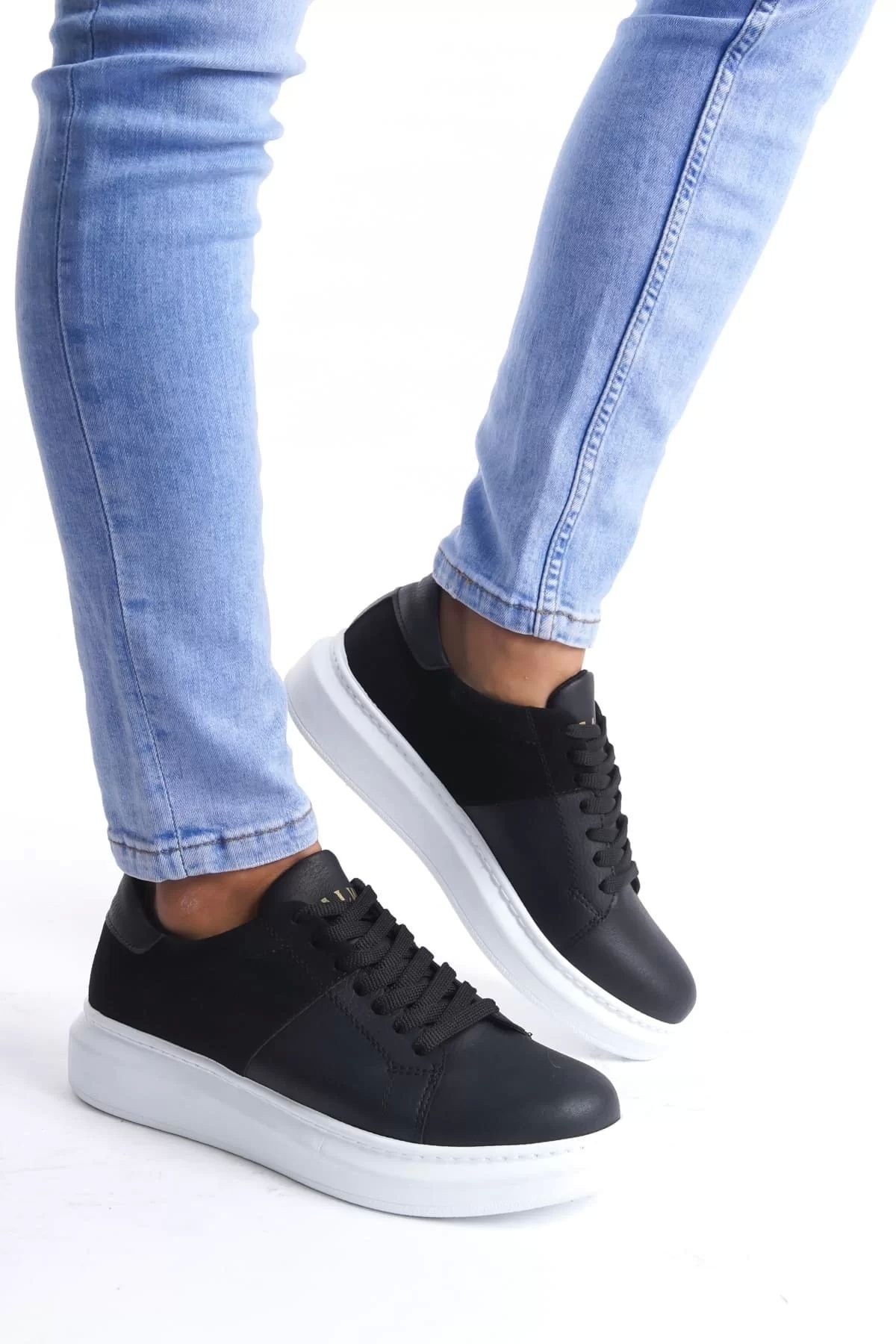 BİCANS SLW151 Boost Bağcıklı Cilt Süet Erkek Günlük Sneaker Ayakkabı CSBT - Siyah