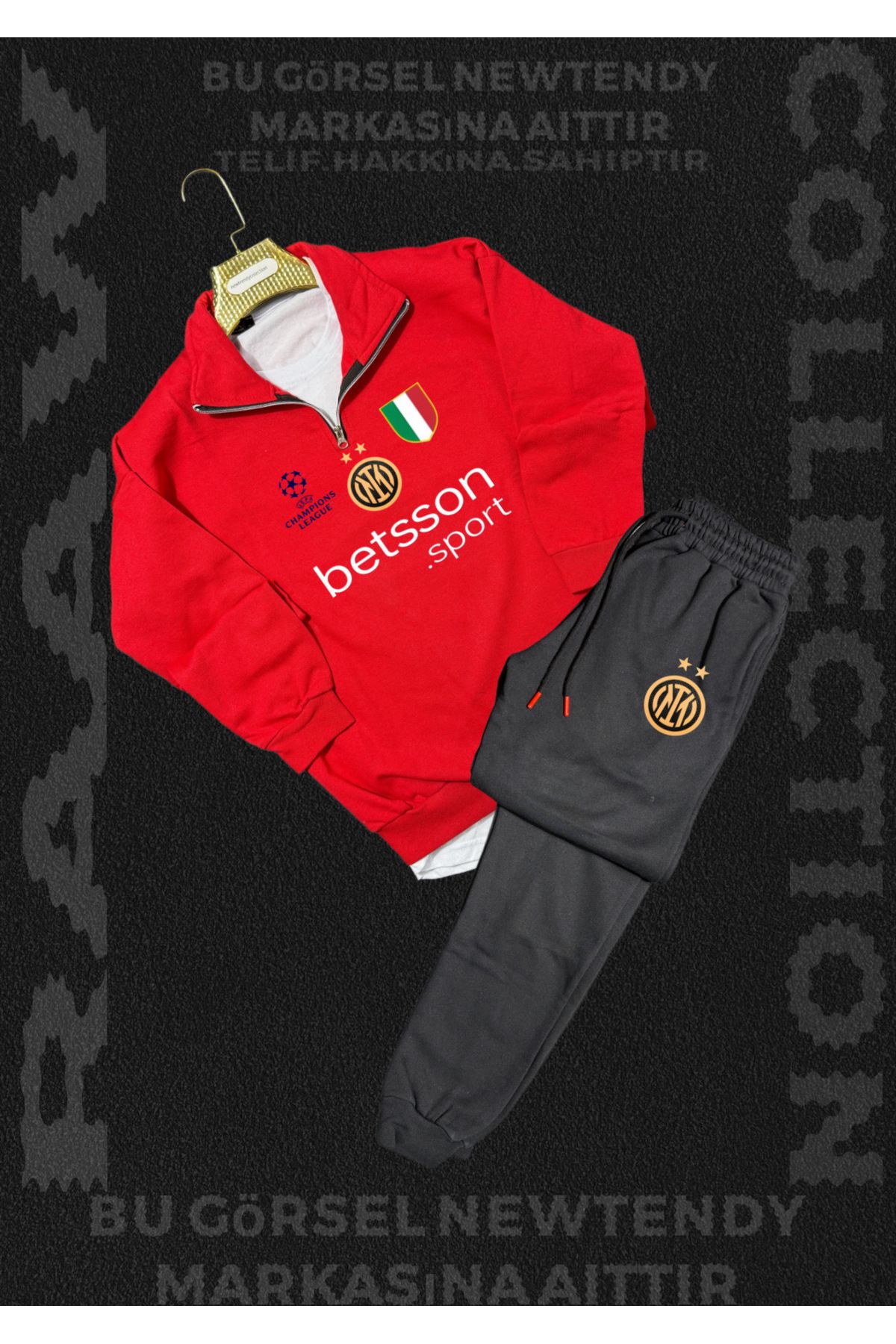Minikelya Dik yaka fermuarlı sweatshirt ve kışlık eşofman takımı taraftar kombin 2li set