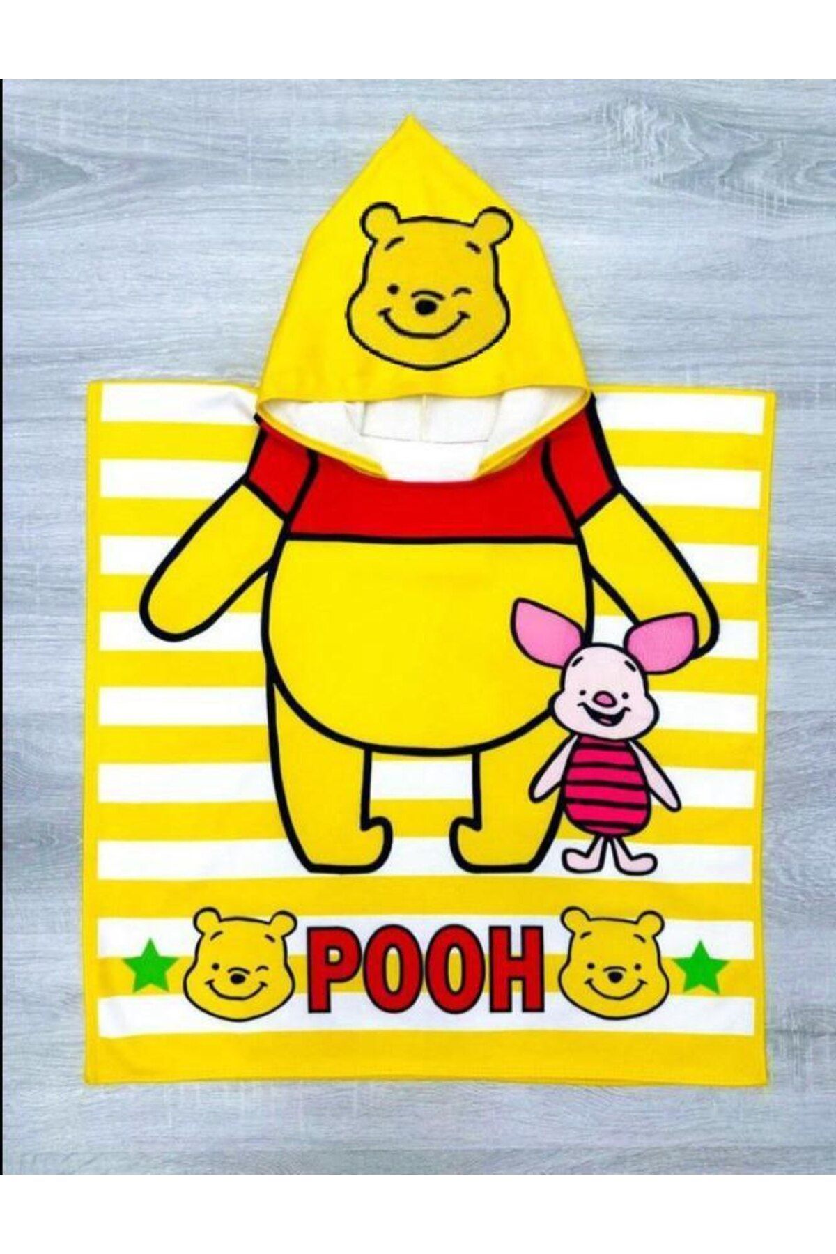 Bebetopya Winnie The Pooh Desenli Bebek ve Çocuk Plaj Havlusu Panço Banyo Havlusu