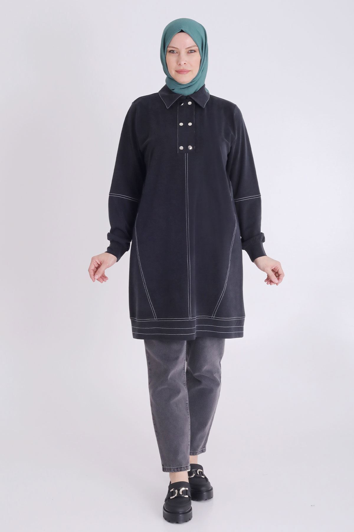 behrem Büyük Beden Tesettür Örme Lyocell Spor Tunik 20119 Siyah