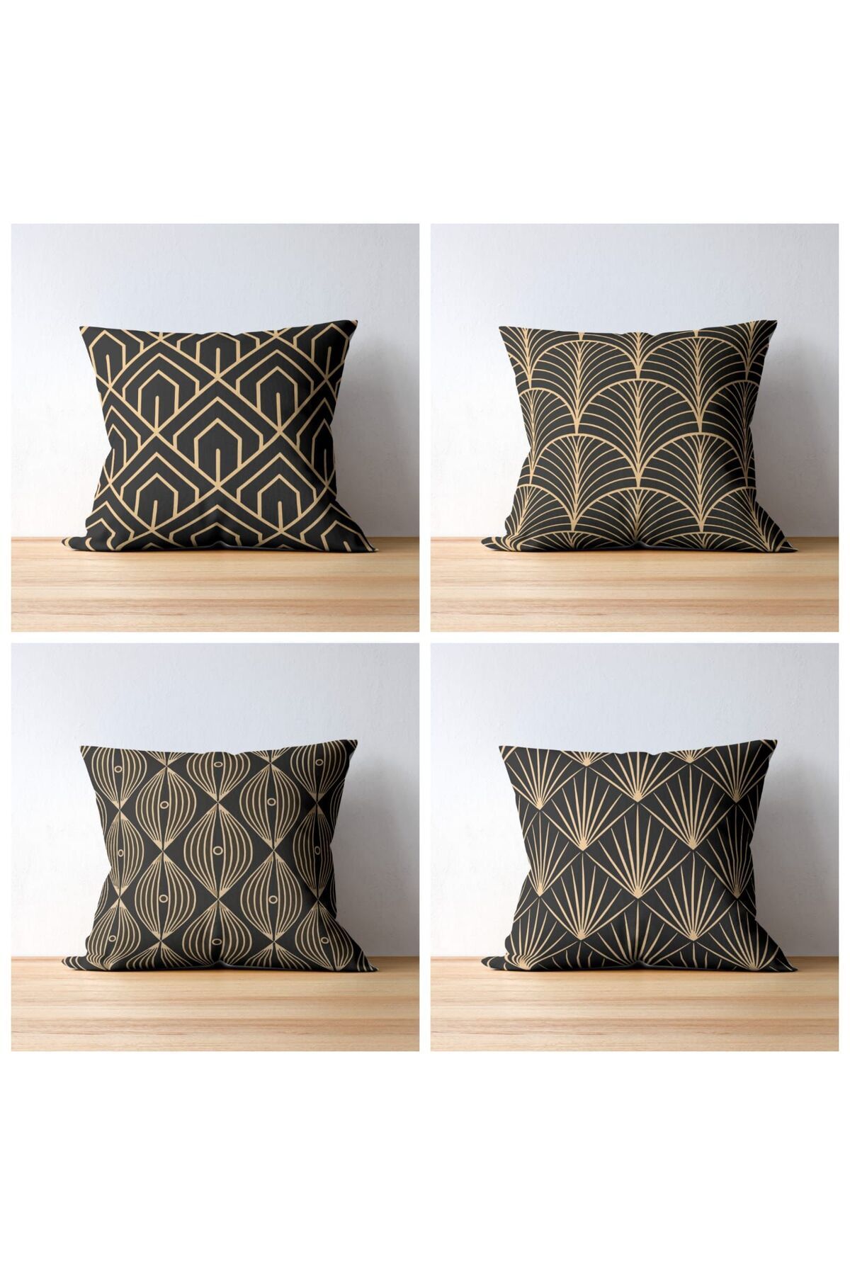 GMhome 4'lü Siyah Ve Gold Geometrik Desenli Modern Dekoratif Kırlent Kılıfı