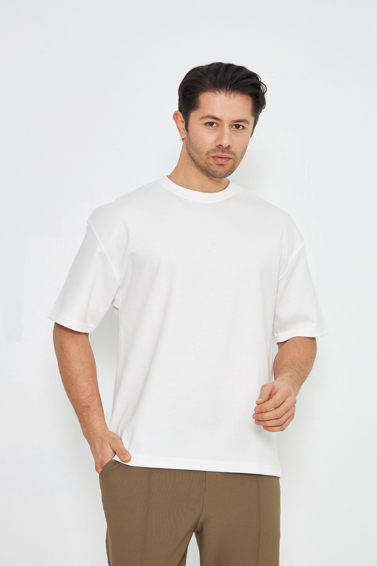 ZİNOX Erkek Bisiklet Yakka Oversize 2 İp Düz Basic T-shirt