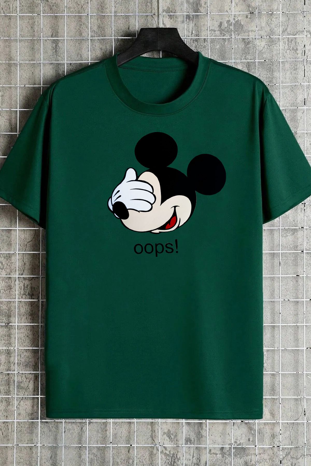 qavnas Unisex Oops! Baskılı Rahat Kesim Yeşil T-Shirt