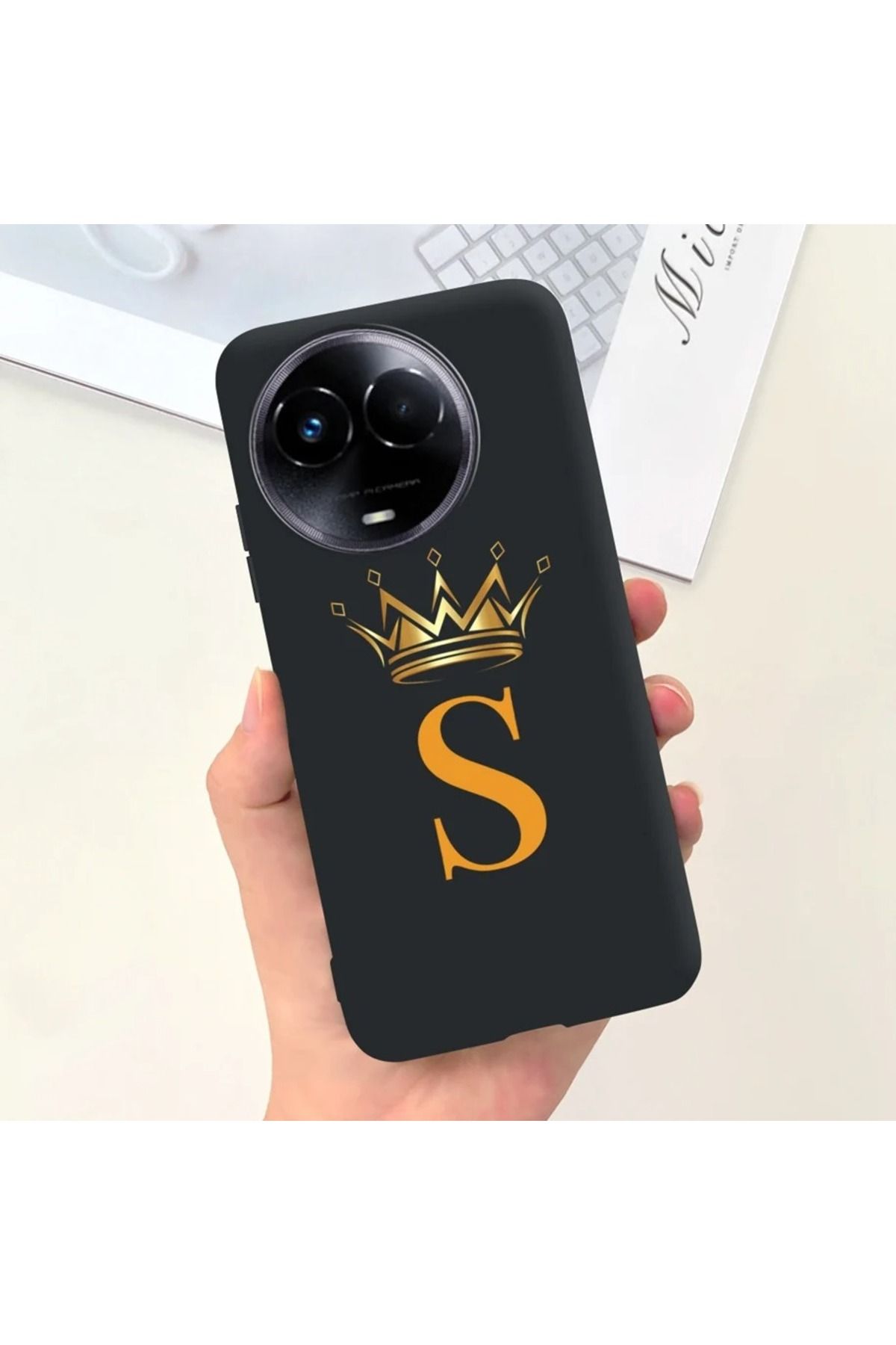 Rotaks Realme 11 Uyumlu Harfli Taç Baskılı Kişiye Özel Silikon Telefon Kılıfı - S