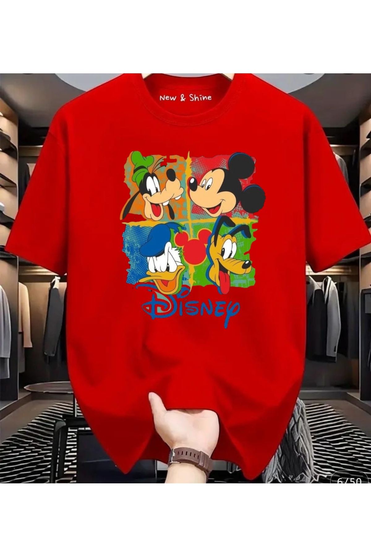 New Shine Donald Mickey Goofy Baskılı Büyük Beden Oversize T-Shirt